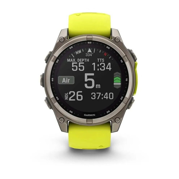 Смарт-часы Garmin Fenix 8 – 47 мм, Solar Sapphire, титан с ярко-желтым/графитовым силиконовым ремешком