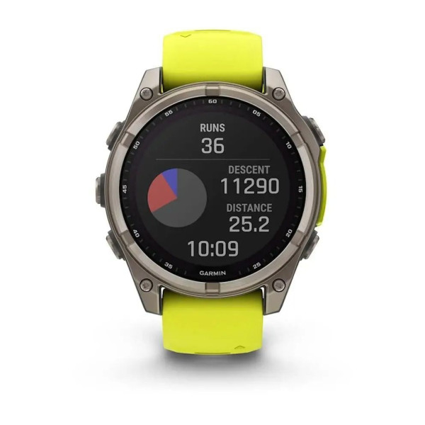 Смарт-часы Garmin Fenix 8 – 47 мм, Solar Sapphire, титан с ярко-желтым/графитовым силиконовым ремешком
