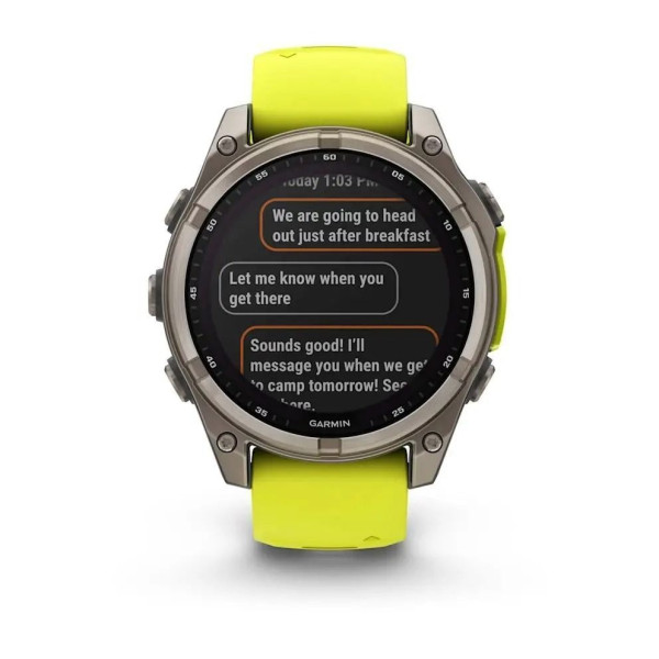 Смарт-часы Garmin Fenix 8 – 47 мм, Solar Sapphire, титан с ярко-желтым/графитовым силиконовым ремешком