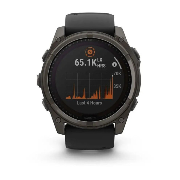 Смарт-часы Garmin Fenix 8 – 51 мм, Solar Sapphire, титан с DLC-покрытием Carbon Gray и силиконовым ремешком черного/серого цвета