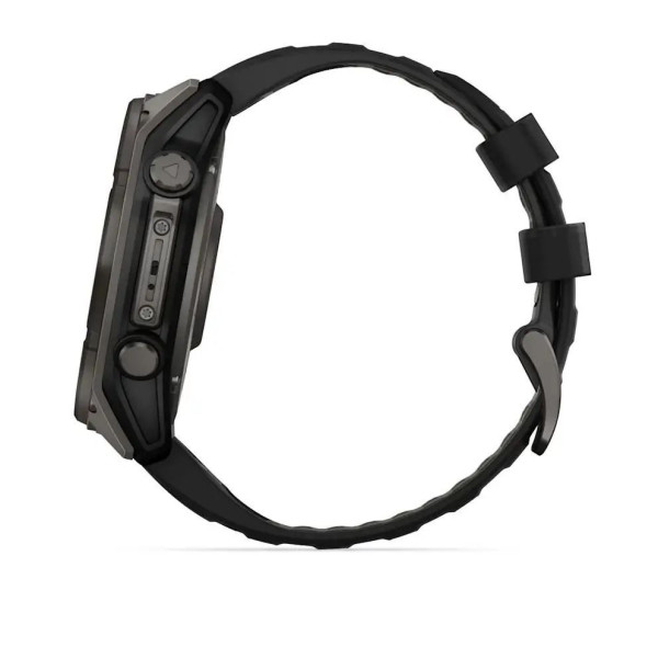 Смарт-часы Garmin Fenix 8 – 51 мм, Solar Sapphire, титан с DLC-покрытием Carbon Gray и силиконовым ремешком черного/серого цвета