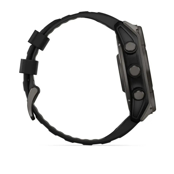 Смарт-часы Garmin Fenix 8 – 51 мм, Solar Sapphire, титан с DLC-покрытием Carbon Gray и силиконовым ремешком черного/серого цвета