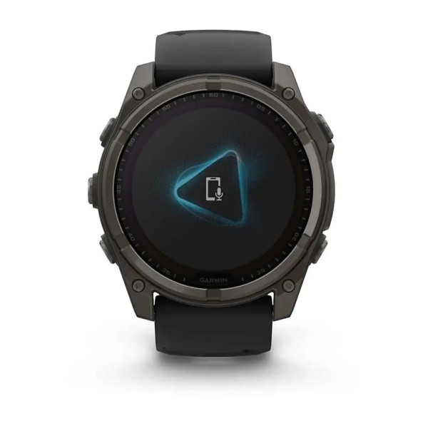 Смарт-часы Garmin Fenix 8 – 51 мм, Solar Sapphire, титан с DLC-покрытием Carbon Gray и силиконовым ремешком черного/серого цвета