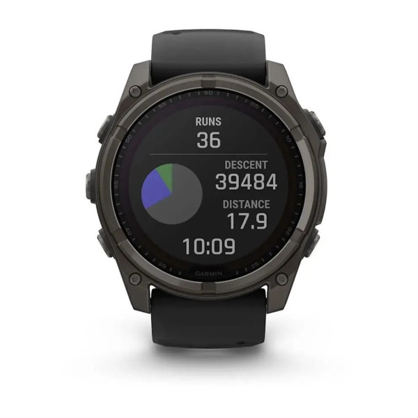 Смарт-часы Garmin Fenix 8 – 51 мм, Solar Sapphire, титан с DLC-покрытием Carbon Gray и силиконовым ремешком черного/серого цвета
