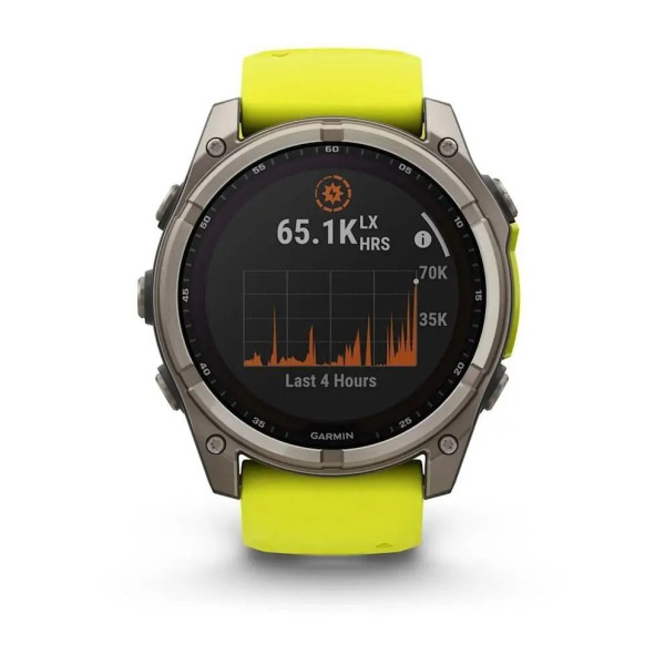 Garmin Fenix ​​8 Smartwatch - 51mm Solar Sapphire Titanium with Bright Yellow/Graphite Silicone Strap