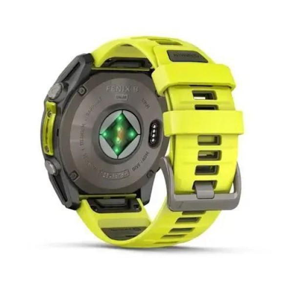 Garmin Fenix ​​8 Smartwatch - 51mm Solar Sapphire Titanium with Bright Yellow/Graphite Silicone Strap