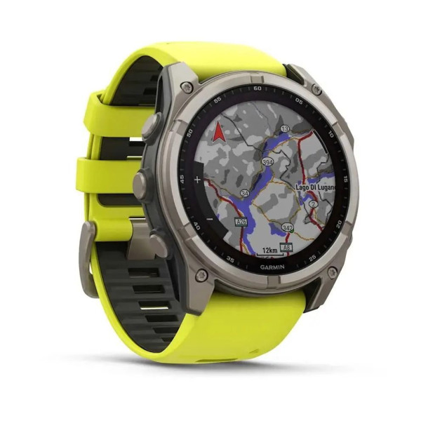 Garmin Fenix ​​8 Smartwatch - 51mm Solar Sapphire Titanium with Bright Yellow/Graphite Silicone Strap