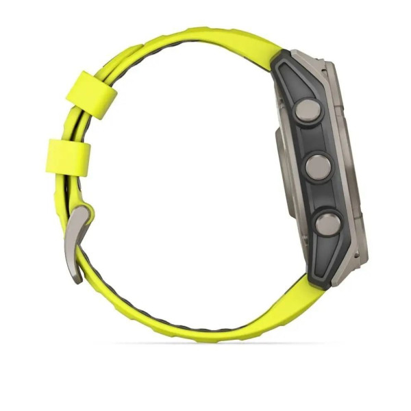 Garmin Fenix ​​8 Smartwatch - 51mm Solar Sapphire Titanium with Bright Yellow/Graphite Silicone Strap