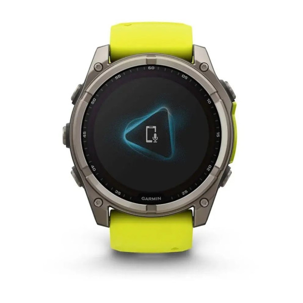 Garmin Fenix ​​8 Smartwatch - 51mm Solar Sapphire Titanium with Bright Yellow/Graphite Silicone Strap