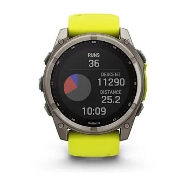 Garmin Fenix ​​8 Smartwatch - 51mm Solar Sapphire Titanium with Bright Yellow/Graphite Silicone Strap