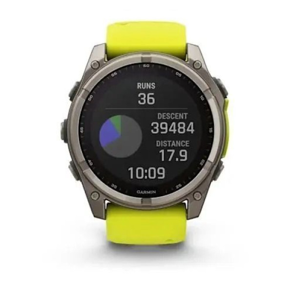 Garmin Fenix ​​8 Smartwatch - 51mm Solar Sapphire Titanium with Bright Yellow/Graphite Silicone Strap