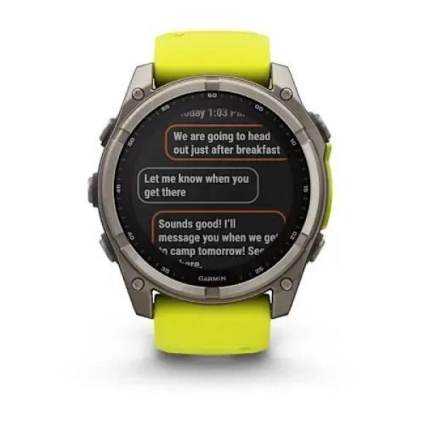Garmin Fenix ​​8 Smartwatch - 51mm Solar Sapphire Titanium with Bright Yellow/Graphite Silicone Strap
