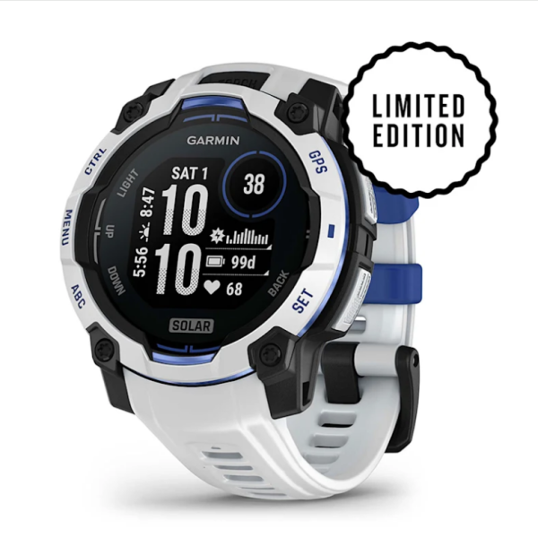 Смарт-годинник Garmin Instinct 3 (45 мм) Solar, колір білий камінь з ремінцем Whitestone/Bolt Blue