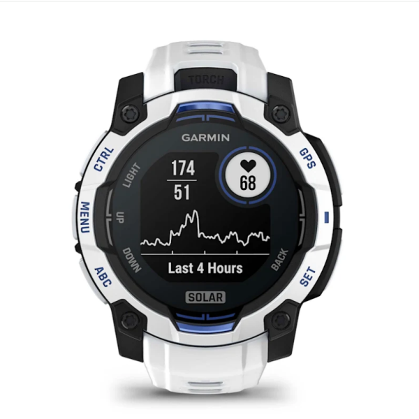 Смарт-годинник Garmin Instinct 3 (45 мм) Solar, колір білий камінь з ремінцем Whitestone/Bolt Blue