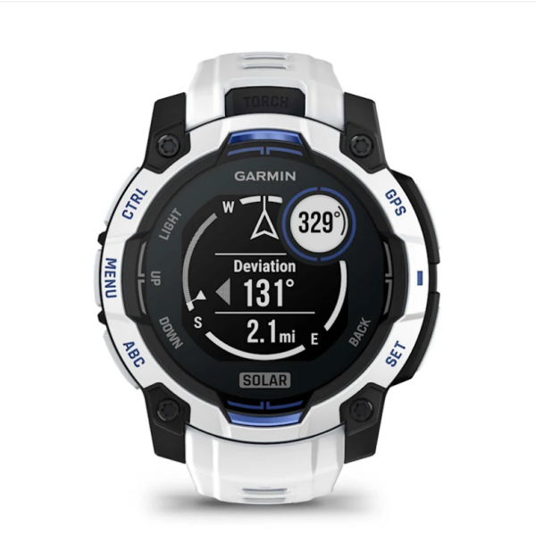 Смарт-годинник Garmin Instinct 3 (45 мм) Solar, колір білий камінь з ремінцем Whitestone/Bolt Blue