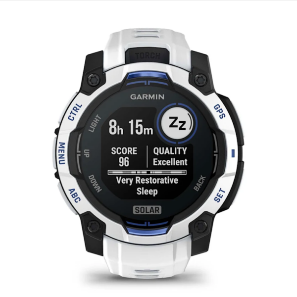 Смарт-годинник Garmin Instinct 3 (45 мм) Solar, колір білий камінь з ремінцем Whitestone/Bolt Blue