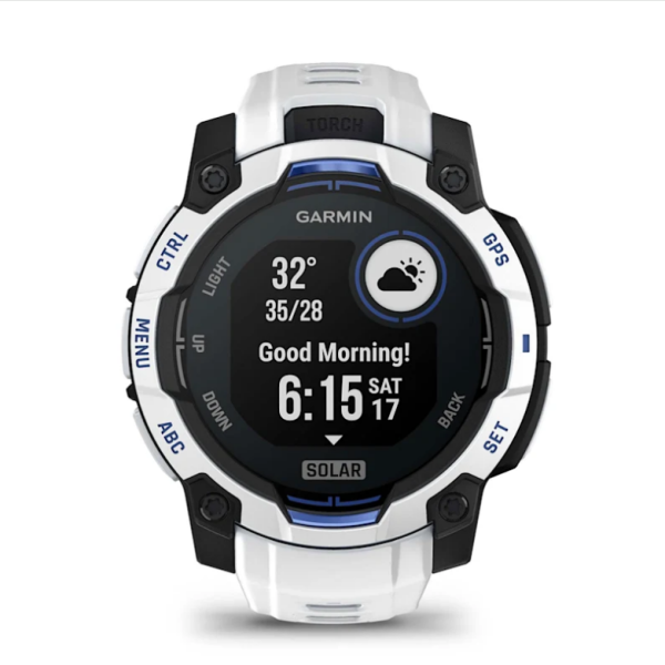 Смарт-годинник Garmin Instinct 3 (45 мм) Solar, колір білий камінь з ремінцем Whitestone/Bolt Blue