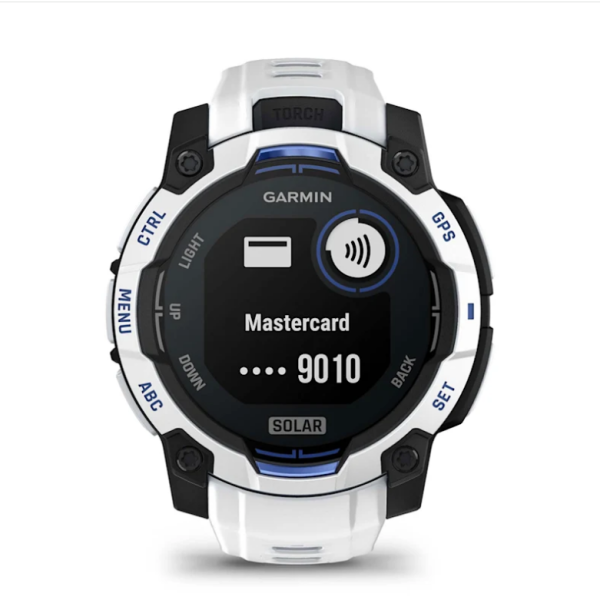 Смарт-годинник Garmin Instinct 3 (45 мм) Solar, колір білий камінь з ремінцем Whitestone/Bolt Blue