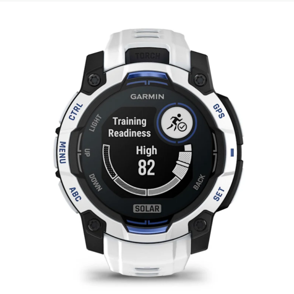 Смарт-годинник Garmin Instinct 3 (45 мм) Solar, колір білий камінь з ремінцем Whitestone/Bolt Blue