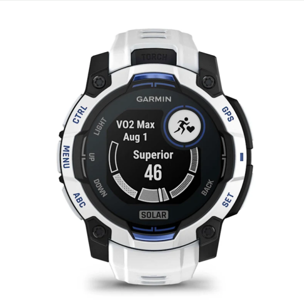 Смарт-годинник Garmin Instinct 3 (45 мм) Solar, колір білий камінь з ремінцем Whitestone/Bolt Blue