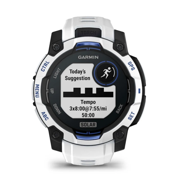 Смарт-годинник Garmin Instinct 3 (45 мм) Solar, колір білий камінь з ремінцем Whitestone/Bolt Blue