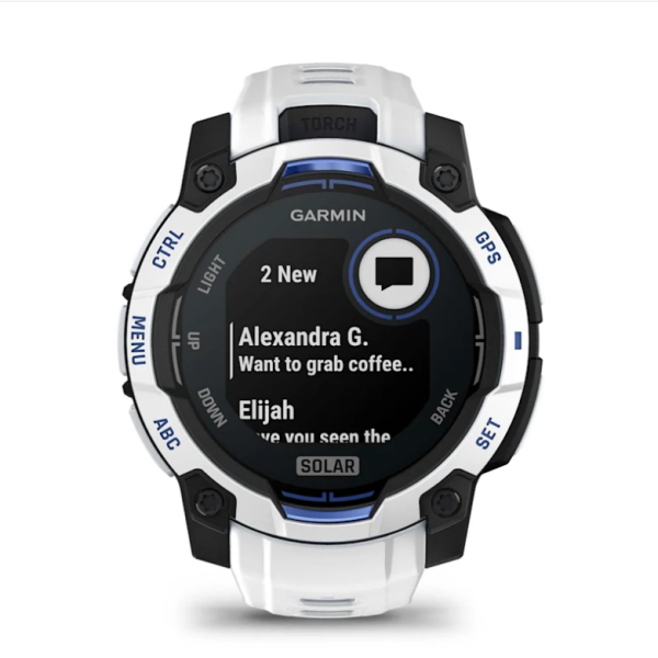 Смарт-годинник Garmin Instinct 3 (45 мм) Solar, колір білий камінь з ремінцем Whitestone/Bolt Blue