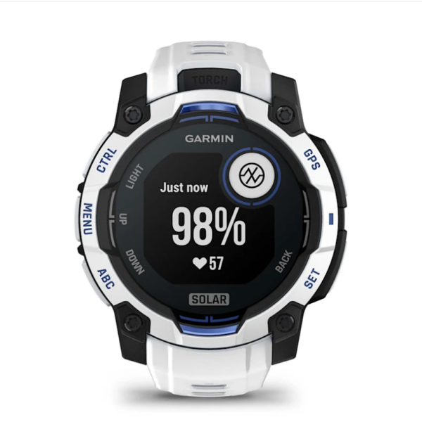Смарт-годинник Garmin Instinct 3 (45 мм) Solar, колір білий камінь з ремінцем Whitestone/Bolt Blue