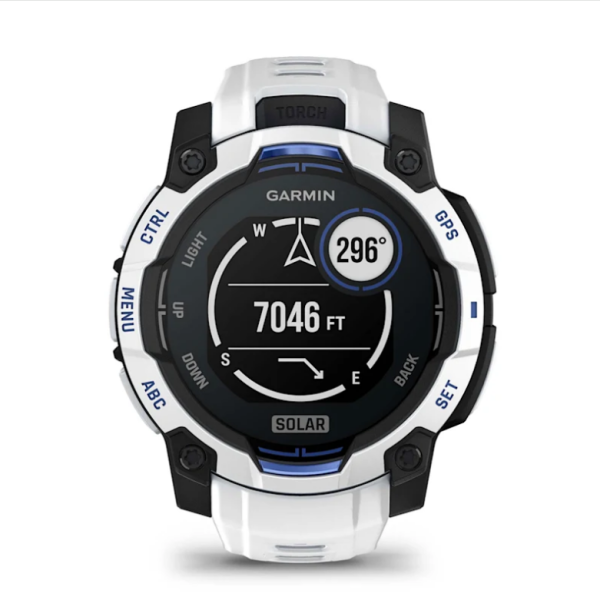 Смарт-годинник Garmin Instinct 3 (45 мм) Solar, колір білий камінь з ремінцем Whitestone/Bolt Blue
