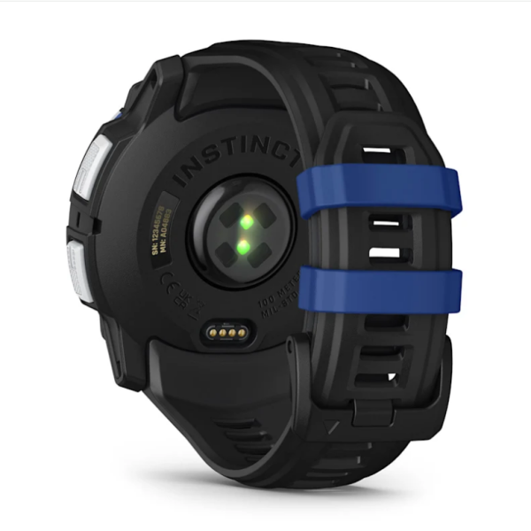 Garmin Instinct 3 (50mm) Solar Smartwatch, White Stone with Black and Blue Strap