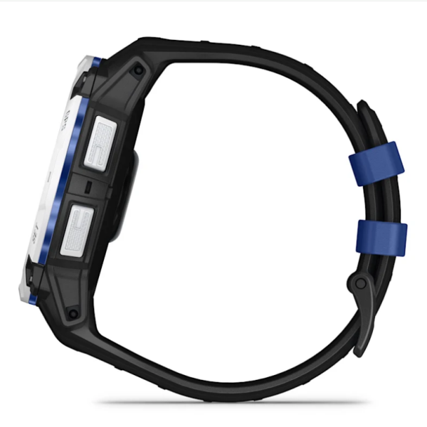 Garmin Instinct 3 (50mm) Solar Smartwatch, White Stone with Black and Blue Strap