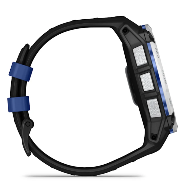 Garmin Instinct 3 (50mm) Solar Smartwatch, White Stone with Black and Blue Strap