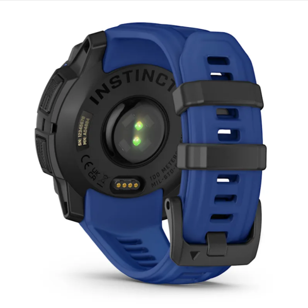 Garmin Instinct 3 (45mm) AMOLED Smartwatch, Black with Blue and Black Strap