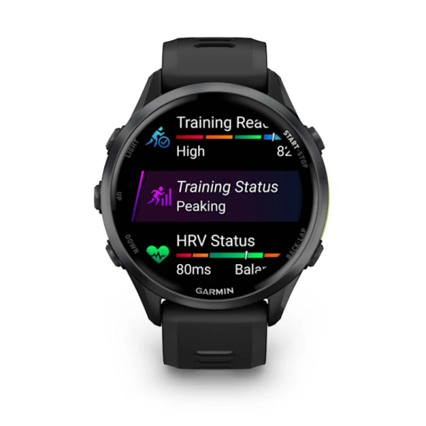 Смарт-годинник Garmin Forerunner 970 з вуглецево-сірим титановим безелем DLC, чорним корпусом та чорним ремінцем