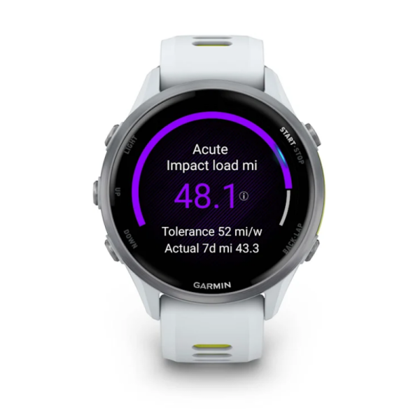 Смарт-годинник Garmin Forerunner 970 з титановим безелем, корпусом кольору білого каменю та біло-жовтим ремінцем