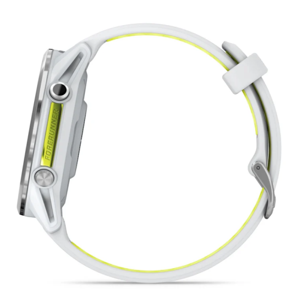 Смарт-годинник Garmin Forerunner 970 з титановим безелем, корпусом кольору білого каменю та біло-жовтим ремінцем
