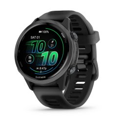 Смарт-годинник Garmin Forerunner 570 (42 мм), алюмінієвий безель сланцево-сірого кольору з чорним ремінцем.