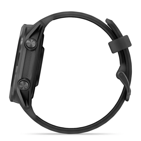 Смарт-годинник Garmin Forerunner 570 (42 мм), алюмінієвий безель сланцево-сірого кольору з чорним ремінцем.