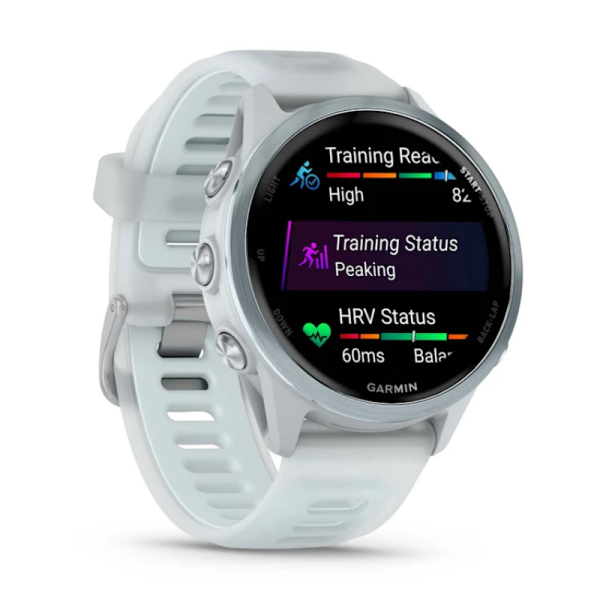 Смарт-годинник Garmin Forerunner 570 (42 мм), алюмінієвий безель небесно-блакитного кольору з біло-блакитним ремінцем