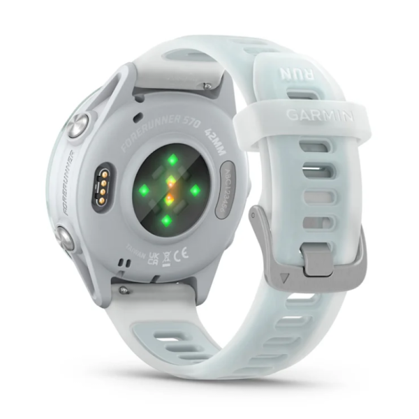Смарт-годинник Garmin Forerunner 570 (42 мм), алюмінієвий безель небесно-блакитного кольору з біло-блакитним ремінцем