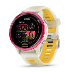 Смарт-годинник Garmin Forerunner 570 (42 мм), малиновий алюмінієвий безель з ремінцем кольору слонової кістки/манго