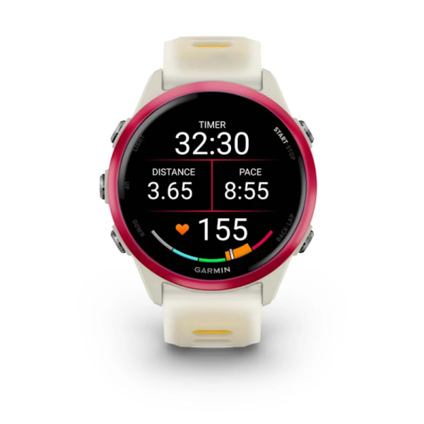 Смарт-часы Garmin Forerunner 570 (42 мм), малиновый алюминиевый безель с ремешком цвета слоновой кости/манго