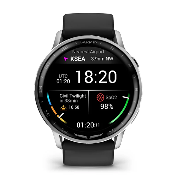 Garmin D2 Air X15 Smartwatch in Silver with a Black Silicone Strap