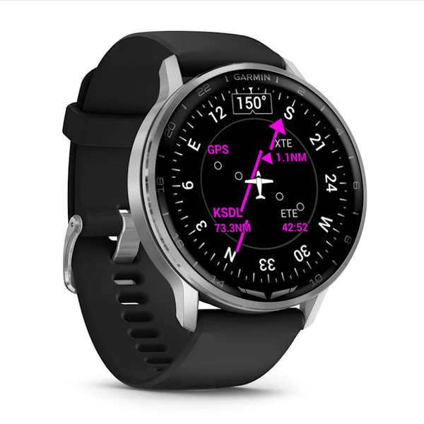 Garmin D2 Air X15 Smartwatch in Silver with a Black Silicone Strap