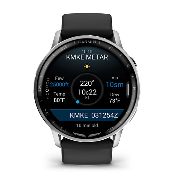 Garmin D2 Air X15 Smartwatch in Silver with a Black Silicone Strap