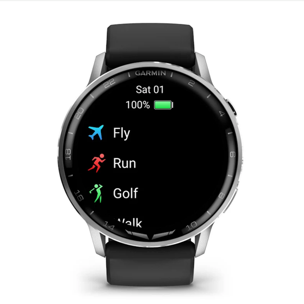 Garmin D2 Air X15 Smartwatch in Silver with a Black Silicone Strap