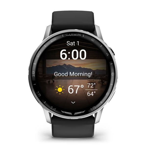 Garmin D2 Air X15 Smartwatch in Silver with a Black Silicone Strap