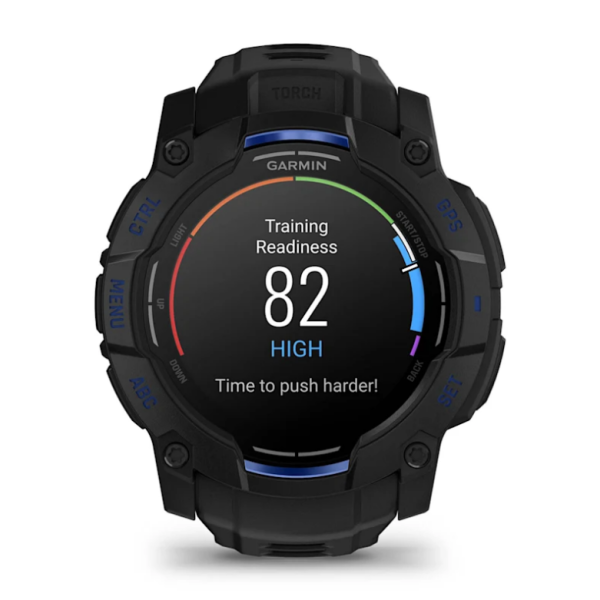 Garmin Instinct 3 (50mm) AMOLED Smartwatch, Black with Black and Blue Strap