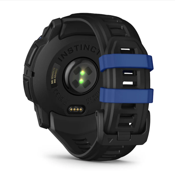 Garmin Instinct 3 (50mm) AMOLED Smartwatch, Black with Black and Blue Strap
