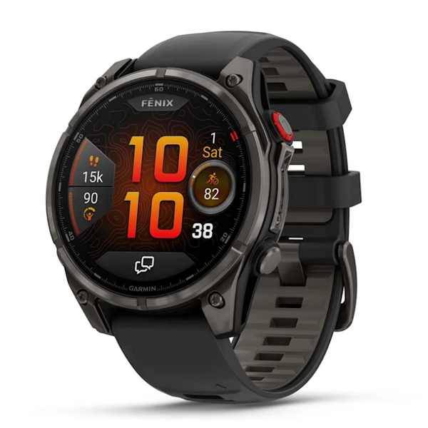 Смарт-годинник Garmin Fenix ​​8 Pro (47 mm) AMOLED Sapphire, титан Carbon Gray DLC із силіконовим чорно-сірим ремінцем