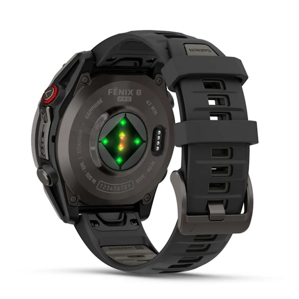 Смарт-годинник Garmin Fenix ​​8 Pro (47 mm) AMOLED Sapphire, титан Carbon Gray DLC із силіконовим чорно-сірим ремінцем